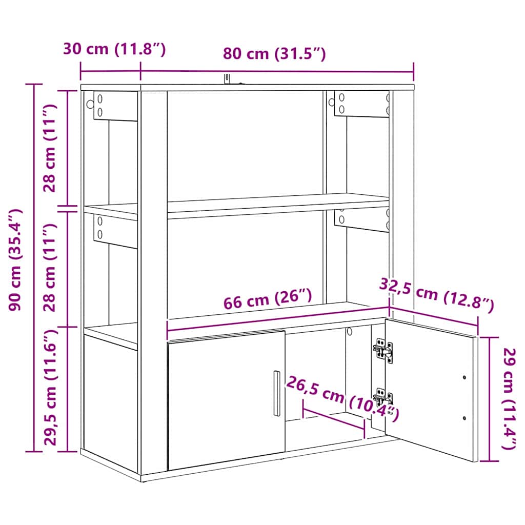 vidaXL Sideboard Schwarz Eichen-Optik 30 x 80 x 90 cm Holzwerkstoff