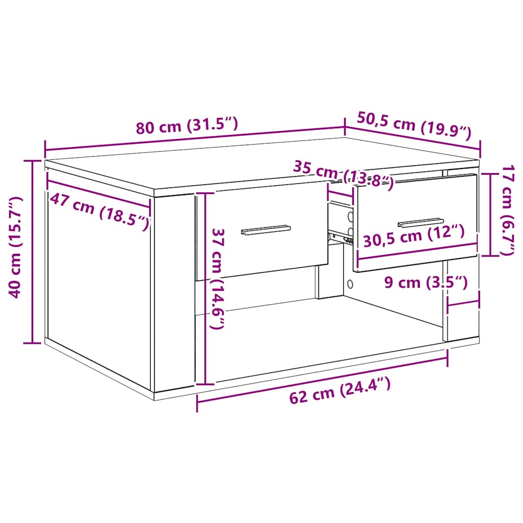 vidaXL Couchtisch mit Schubladen Altholz 80 x 50 x 40 cm Holzwerkstoff