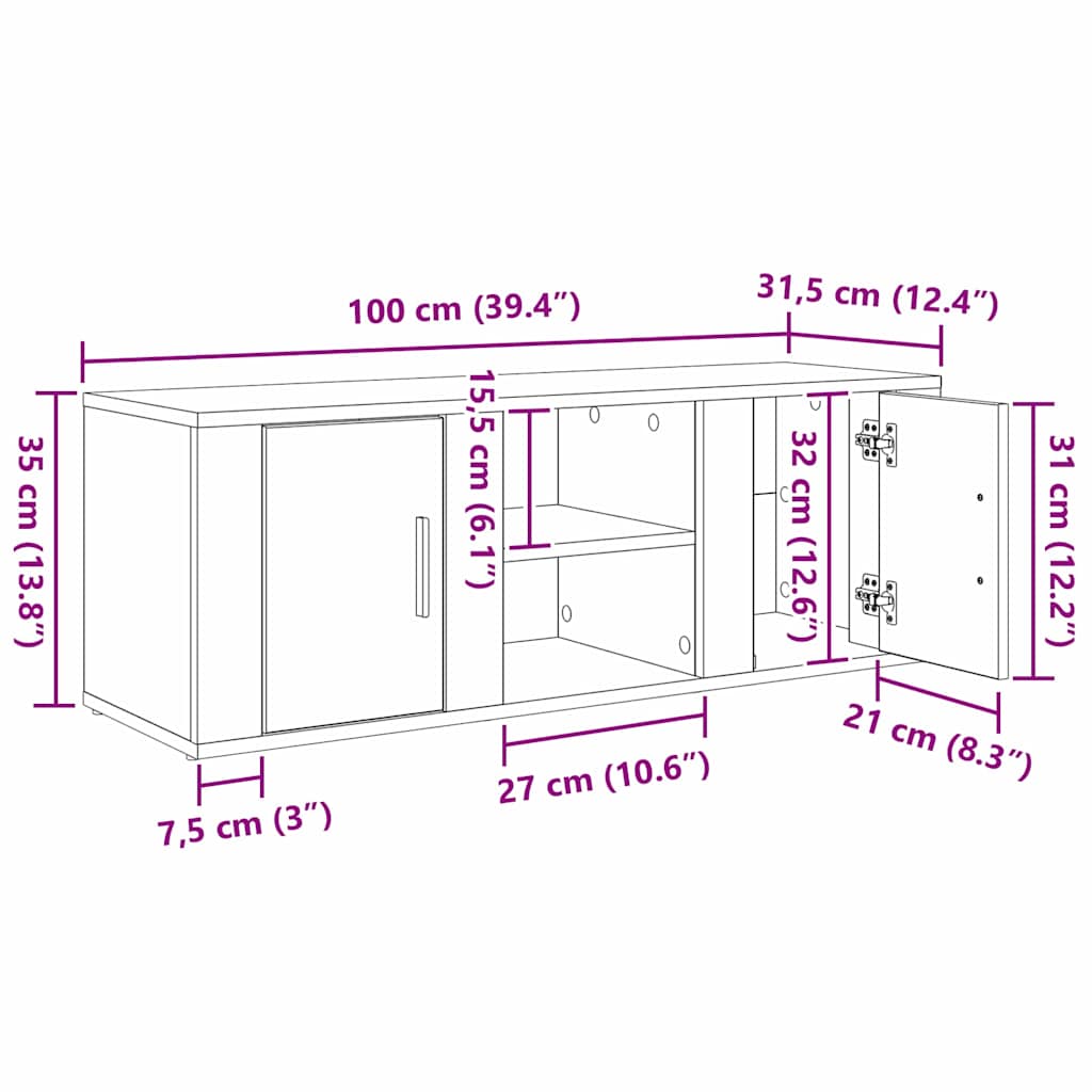 vidaXL TV-Schränk Altholz 100 x 31,5 x 35 cm Holzwerkstoff