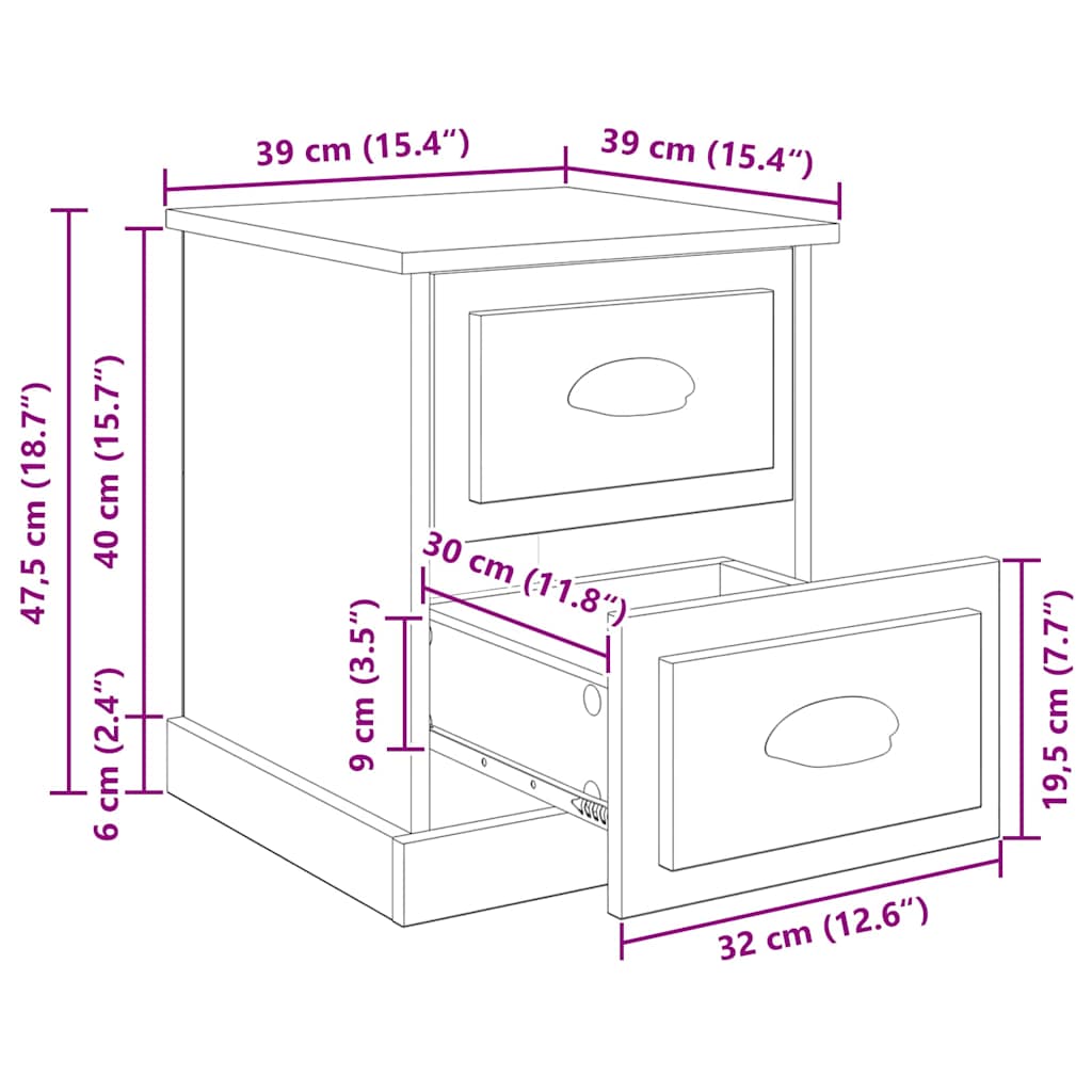 vidaXL Nachttisch Altholz 39 x 39 x 47,5 cm Holzwerkstoff