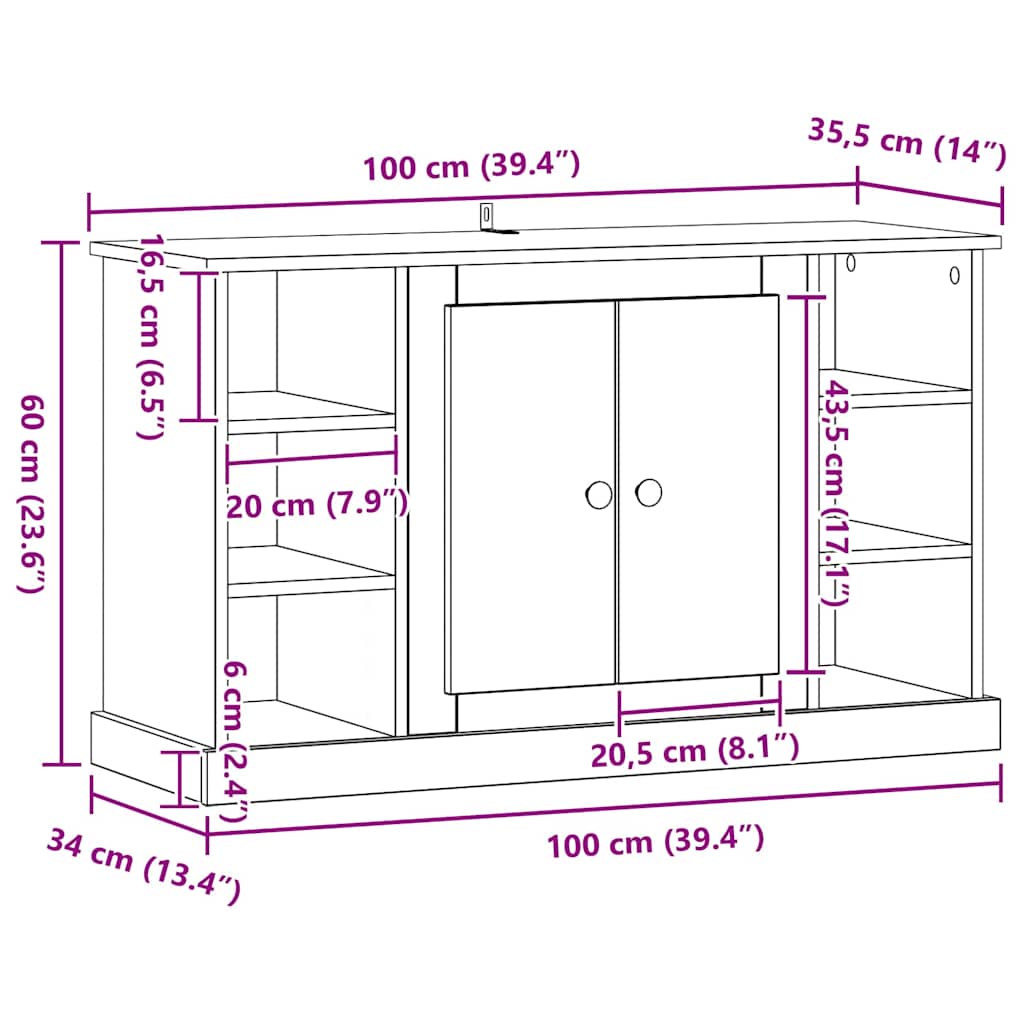 vidaXL Sideboard Artisan-Eiche 100 x 35,5 x 60 cm Holzwerkstoff