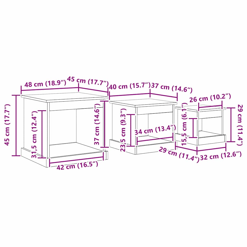 vidaXL Couchtisch 3 pcs Schwarz Eichen-Optik Holzwerkstoff
