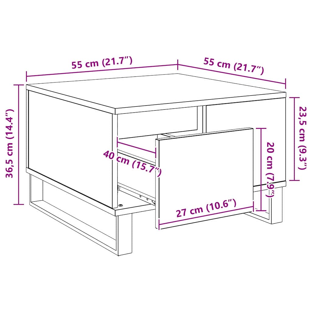 vidaXL Couchtisch Schwarz Eichen-Optik 55 x 55 x 36,5 cm Holzwerkstoff