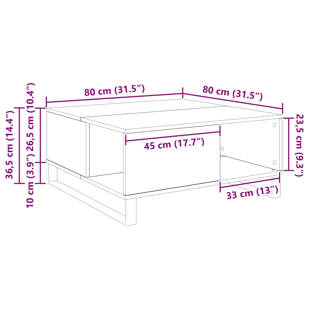 vidaXL Couchtisch Altholz 80 x 80 x 36,5 cm Holzwerkstoff