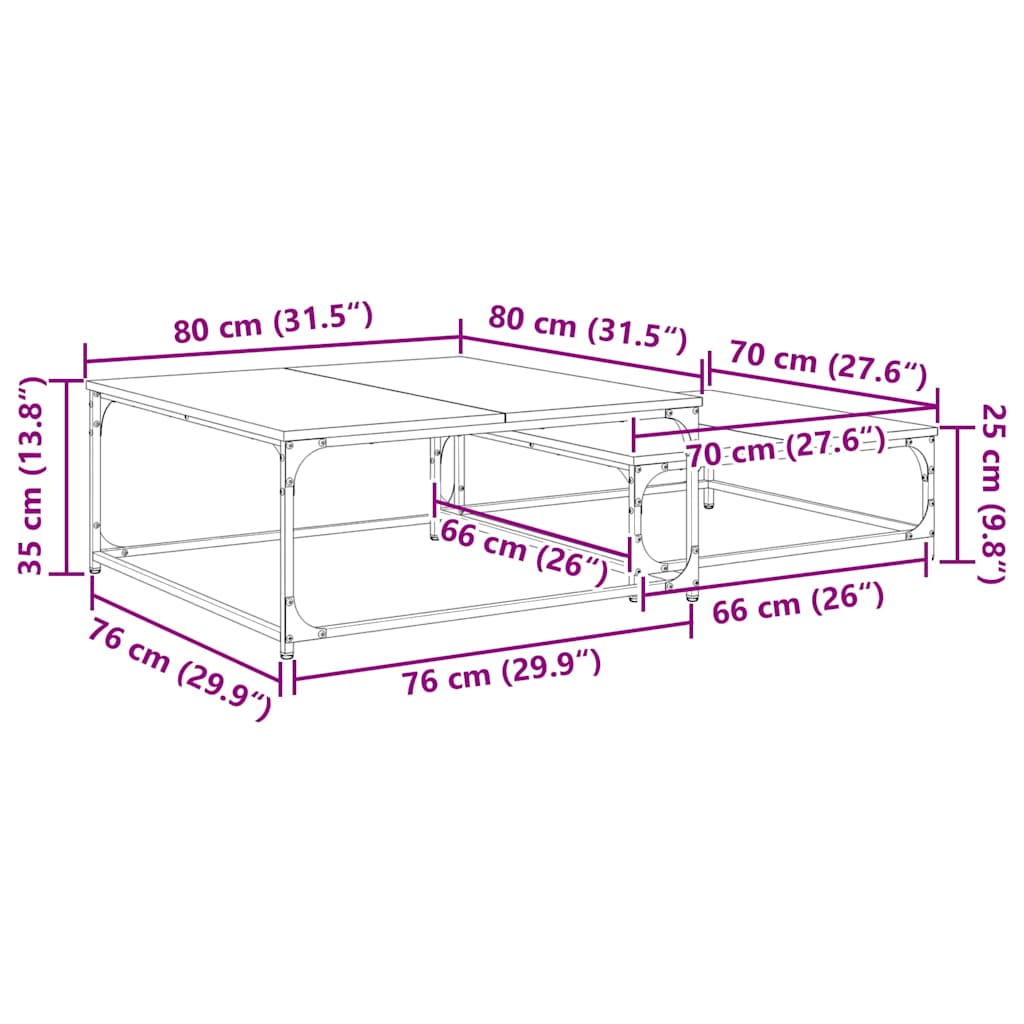 vidaXL Couchtisch 2 pcs Schwarz Eichen-Optik Holzwerkstoff