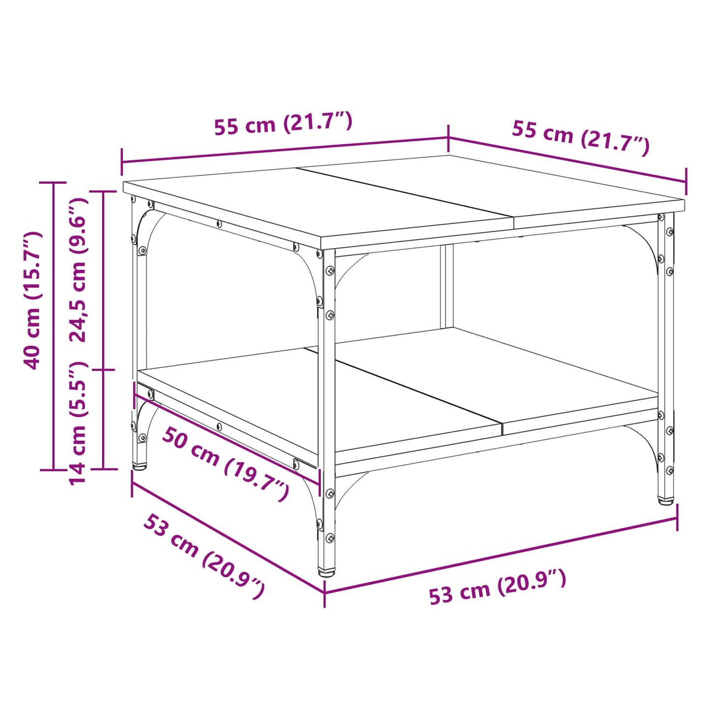 vidaXL Table basse en bois de récupération 55 x 55 x 40 cm Bois d'ingénierie