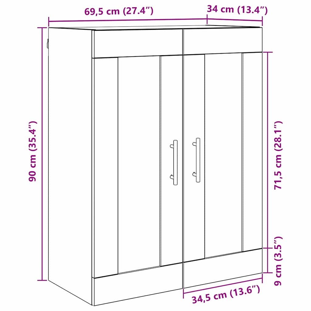 vidaXL Wandschrank Altholz 69,5 x 34 x 90 cm Holzwerkstoff