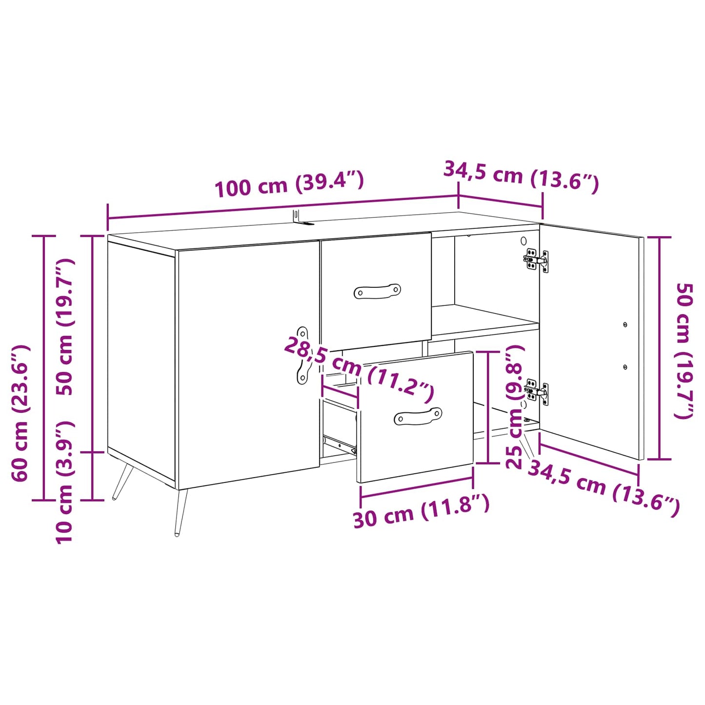vidaXL Sideboard Artisan-Eiche 100 x 36 x 60 cm Holzwerkstoff
