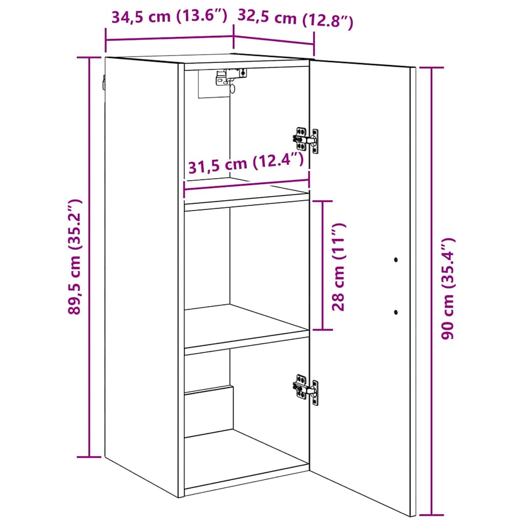vidaXL Wandschrank Artisan-Eiche 34,5 x 34 x 90 cm Holzwerkstoff