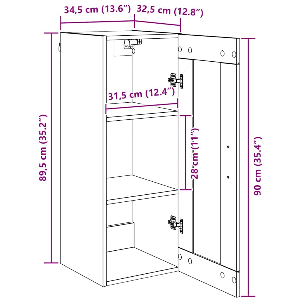vidaXL Wandschrank Artisan-Eiche 34,5 x 34 x 90 cm