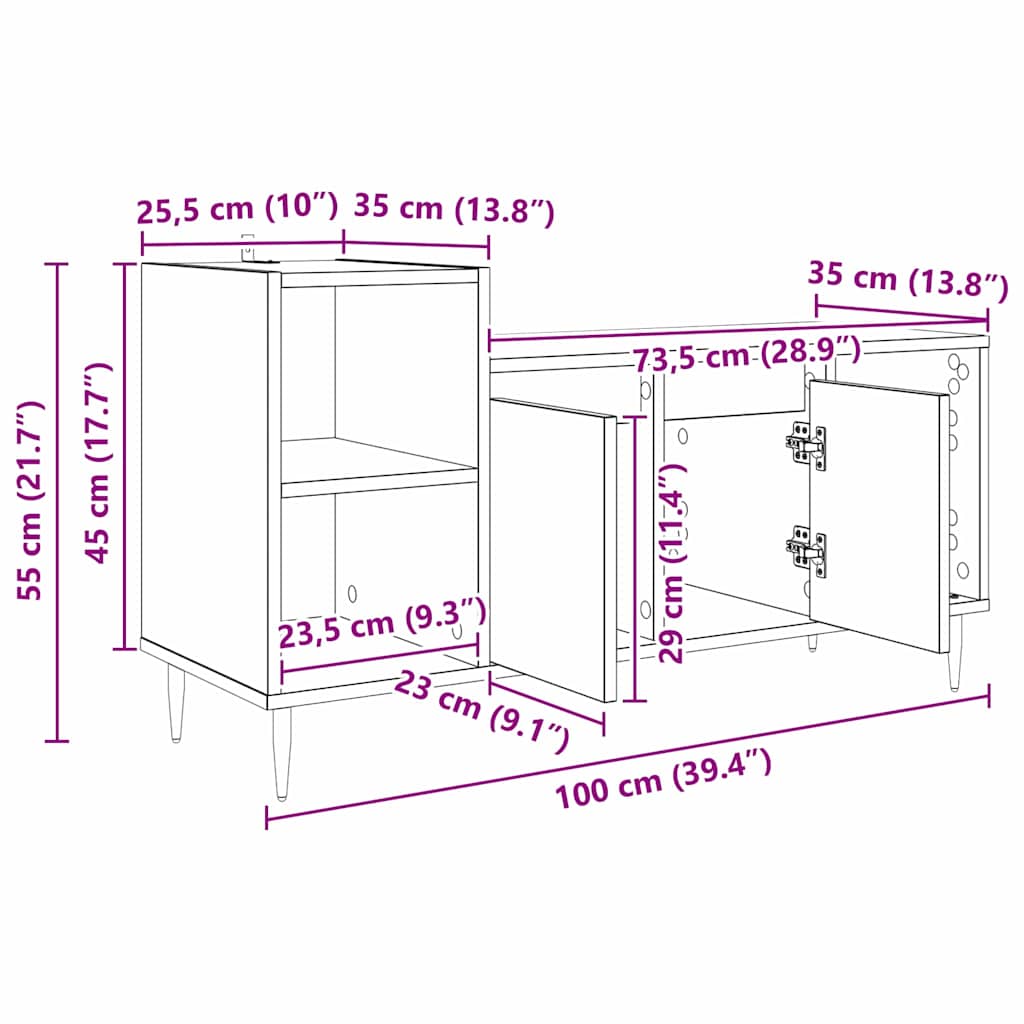 vidaXL TV-Schränk Artisan-Eiche 100 x 35 x 55 cm Holzwerkstoff