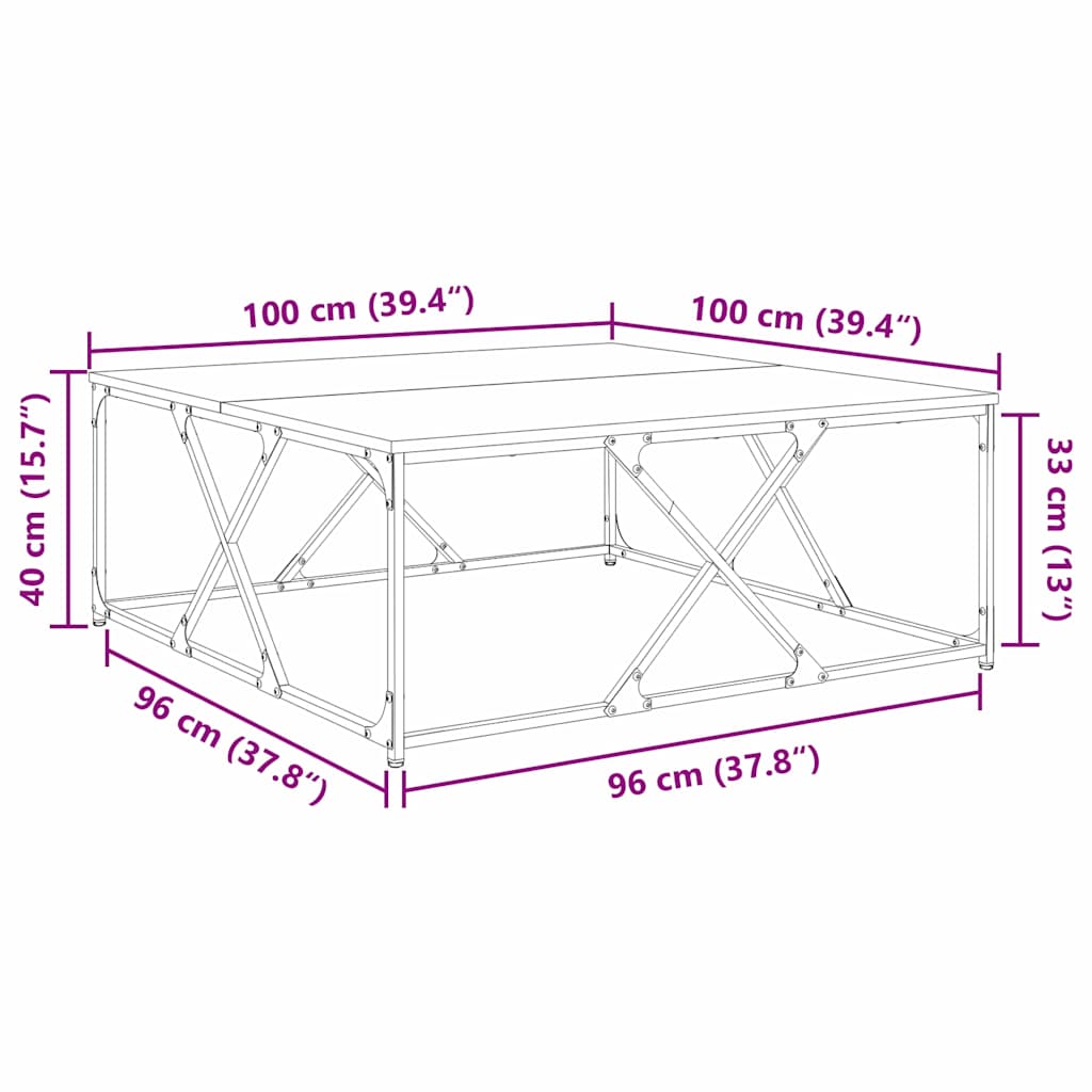 vidaXL Couchtisch Schwarz Eichen-Optik 100 x 100 x 40 cm Holzwerkstoff