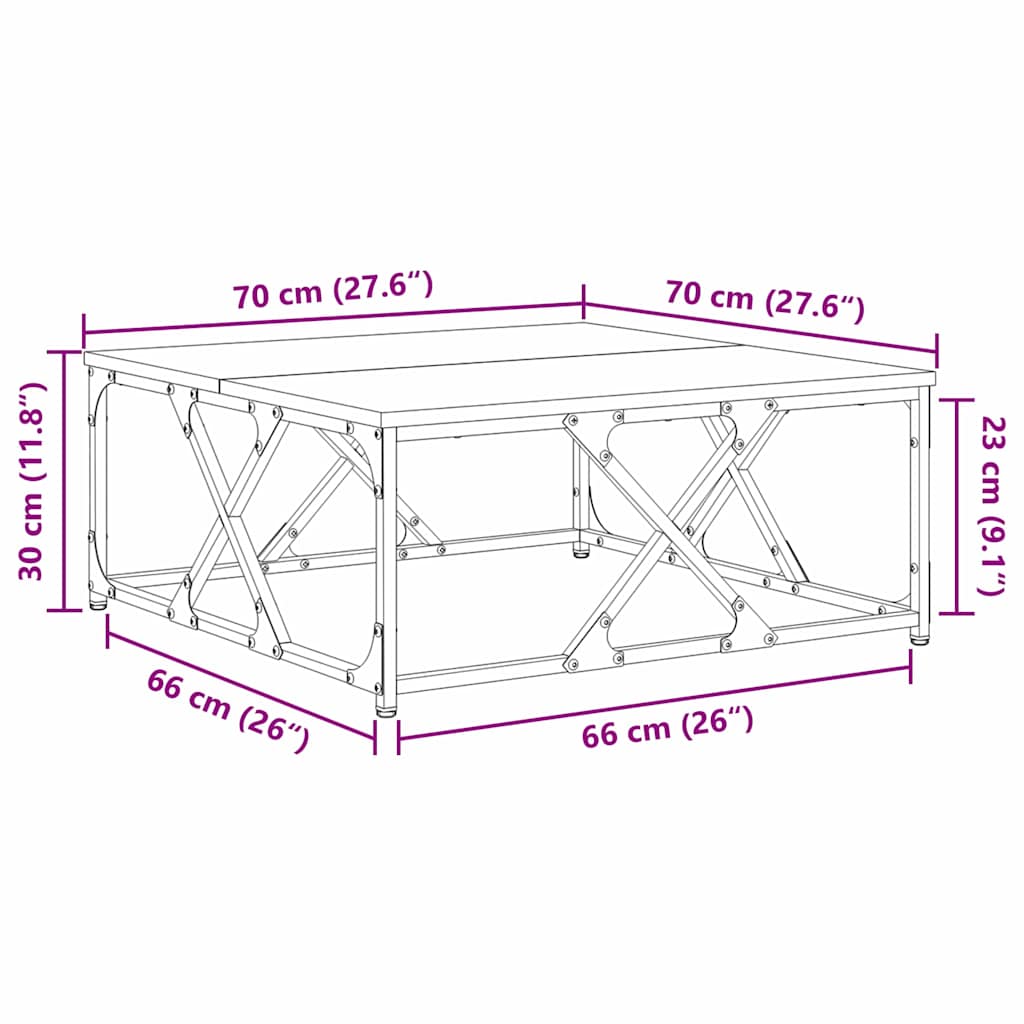 vidaXL Couchtisch Schwarz Eichen-Optik 70 x 70 x 30 cm Holzwerkstoff