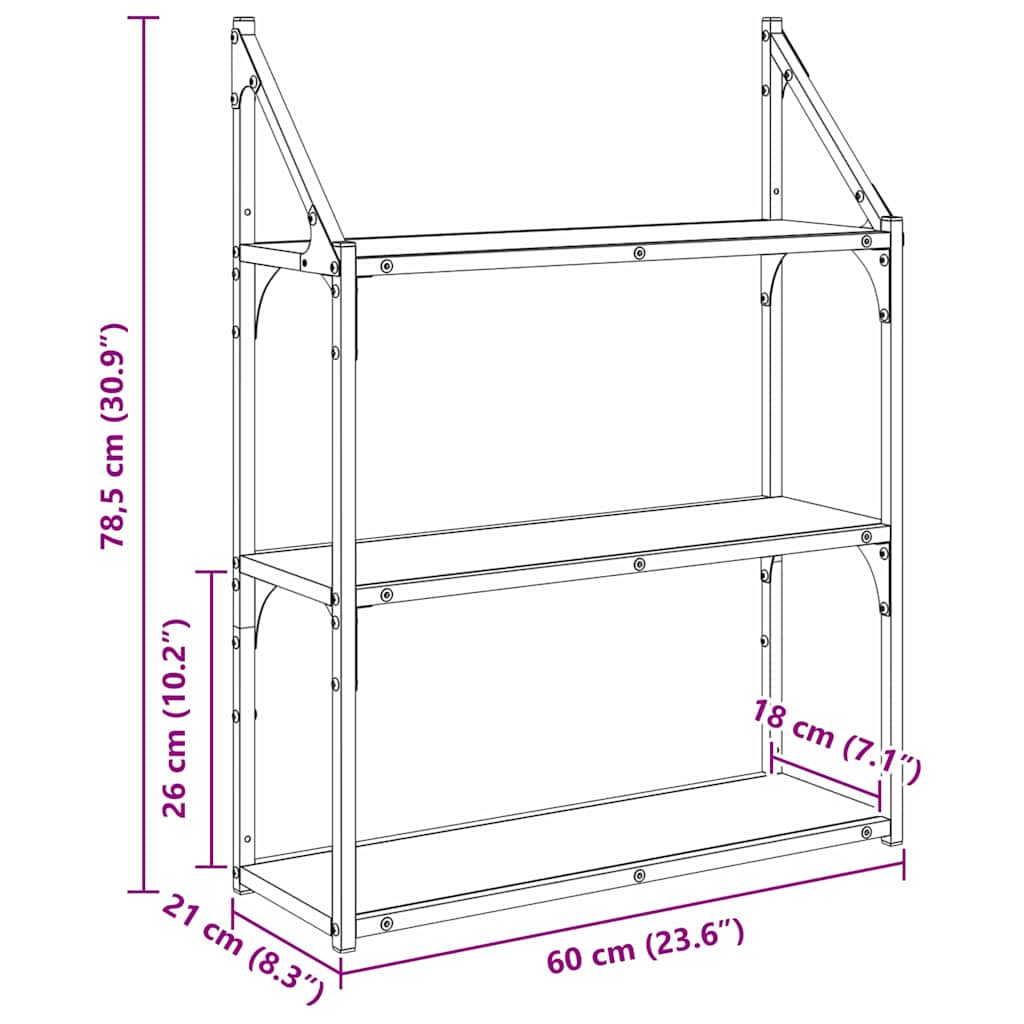 vidaXL Wandregal mit Regal Altholz 60 x 21 x 78,5 cm Holzwerkstoff