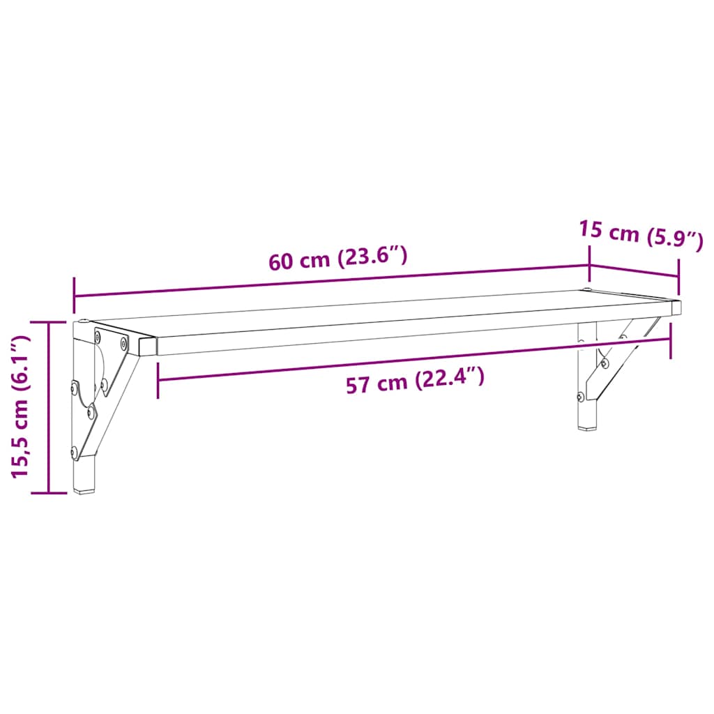 vidaXL Wandregale 2 pcs Altholz 60 x 15 x 15,5 cm Holzwerkstoff