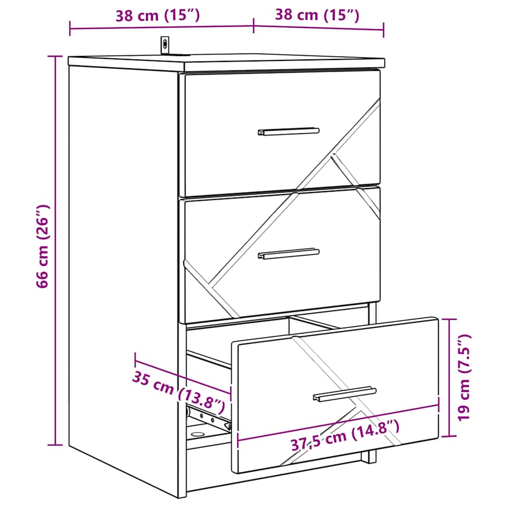 vidaXL Nachttisch mit Schubladen Schwarz 38 x 38 x 66 cm Holzwerkstoff