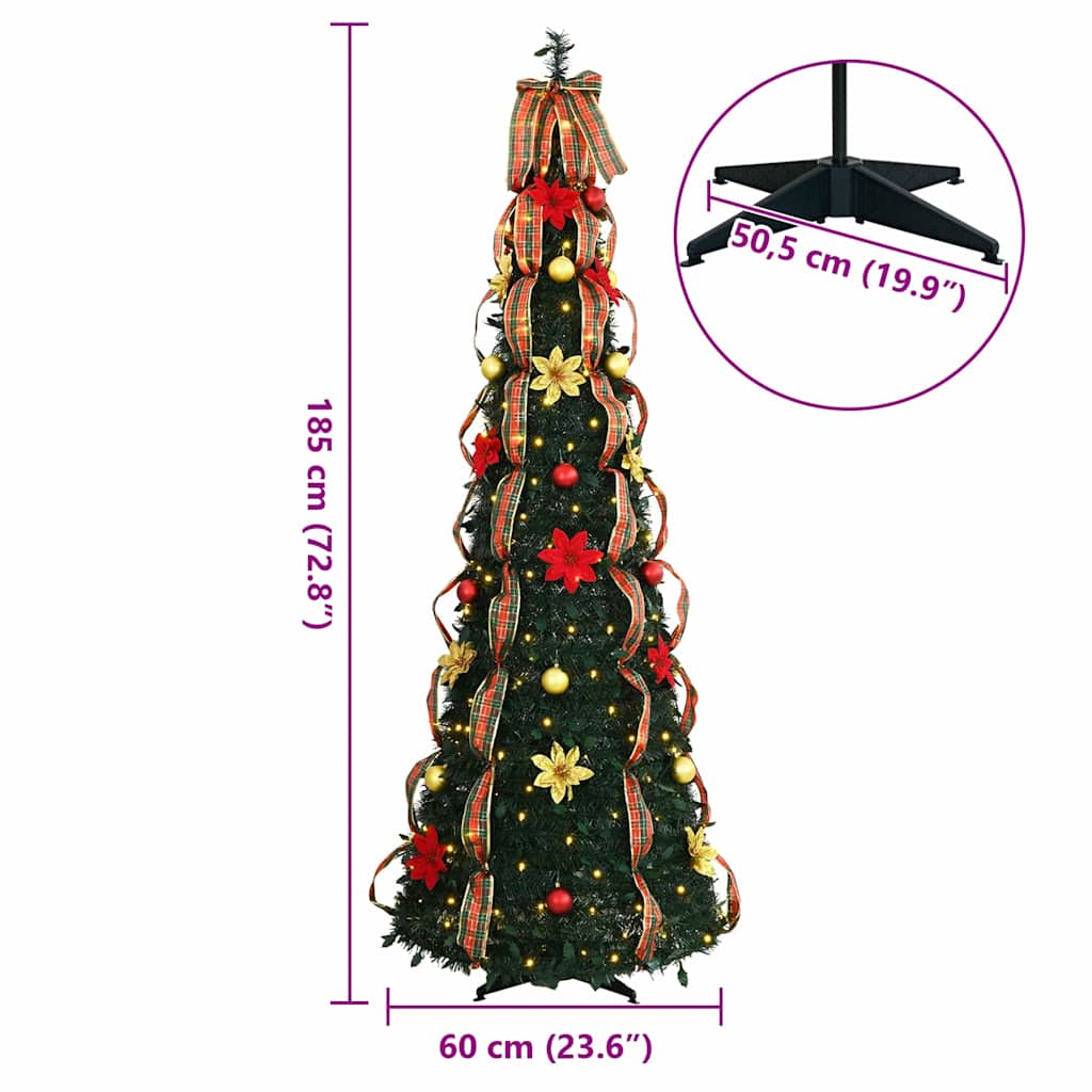 vidaXL Künstlicher Weihnachtsbaum mit 150 LEDs Grün 185 cm PVC