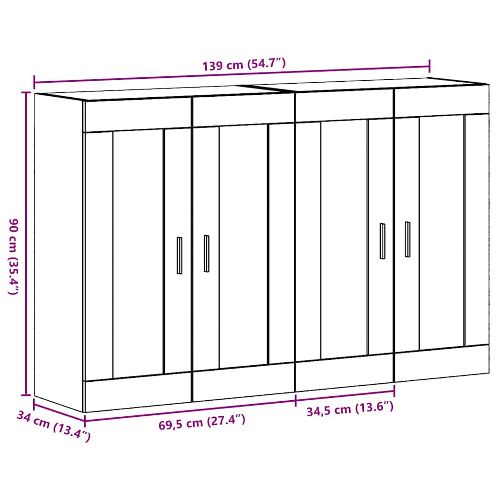 vidaXL Wandmontierte Schränke 2 pcs Altholz 69,5 x 34 x 90 cm