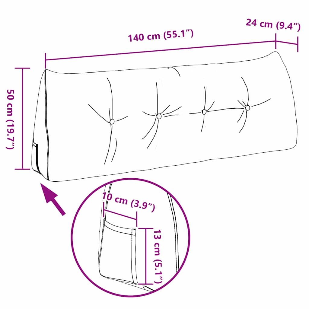 Rückenkissen Creme 140 x 24 x 50 cm Samt
