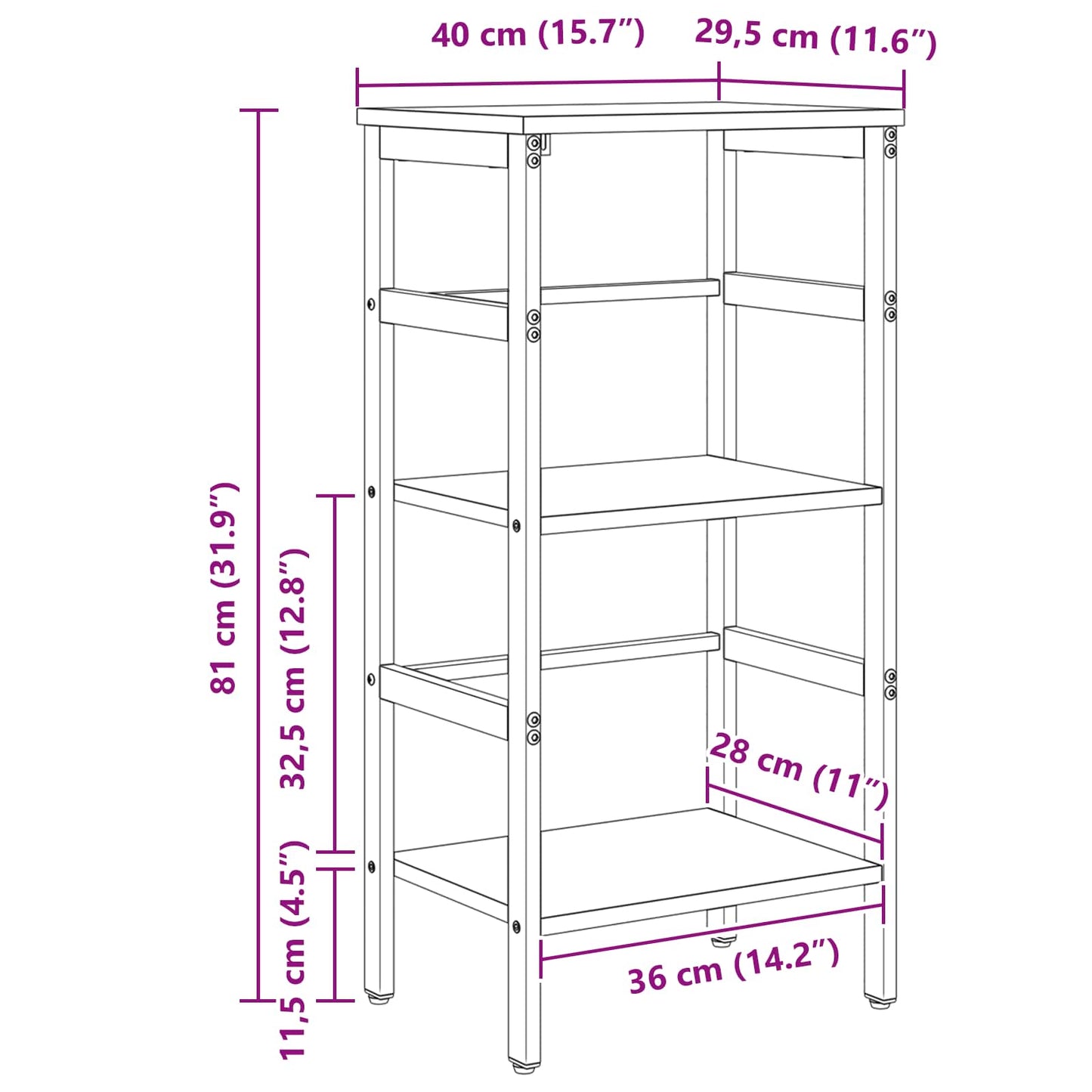 Bücherregal Altholz 40 x 29,5 x 81 cm Holzwerkstoff