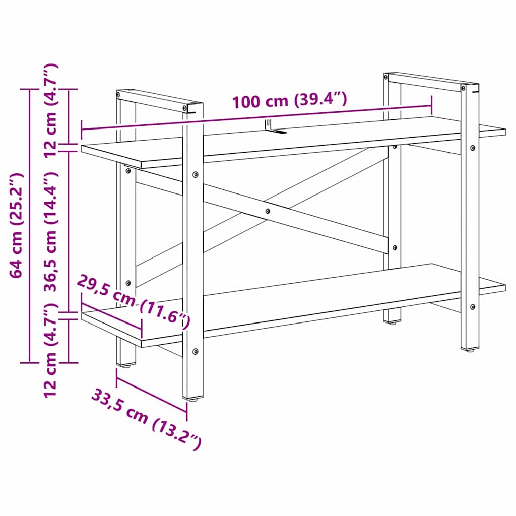 Bücherregal Geräucherte Eiche 100 x 33,5 x 64 cm Holzwerkstoff