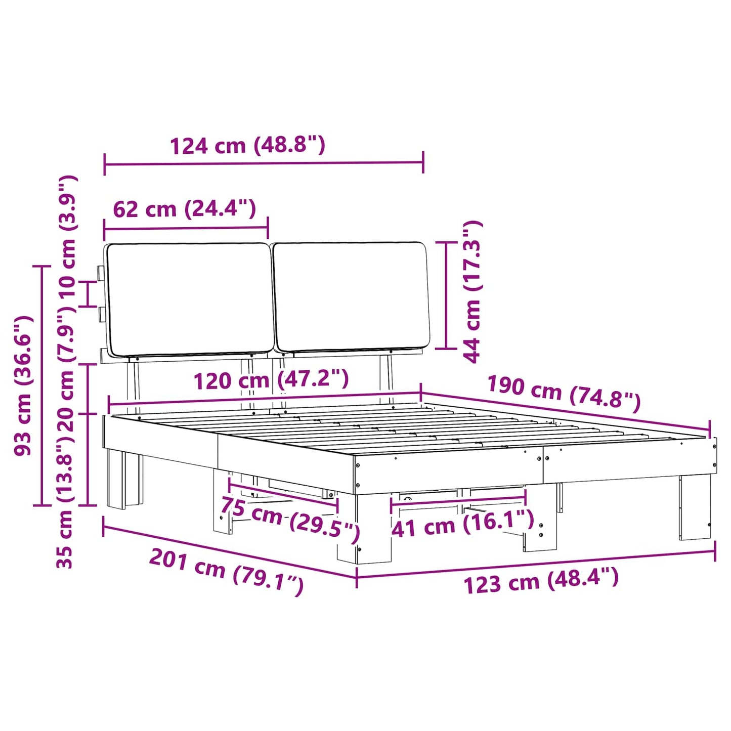 Bettgestell mit gepolstertem Kopfteil Taupe 120 x 190 cm