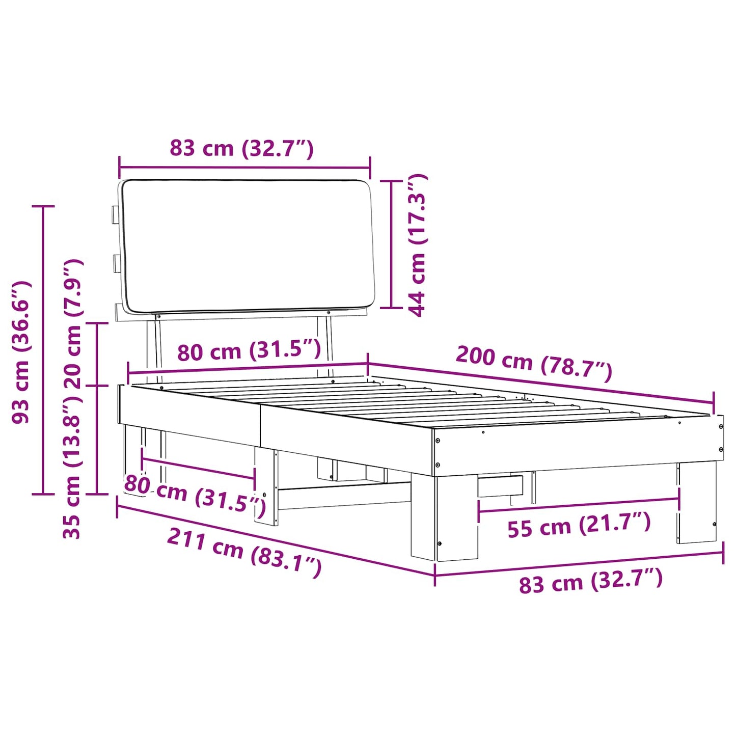 Bettgestell mit gepolstertem Kopfteil Taupe 80 x 200 cm