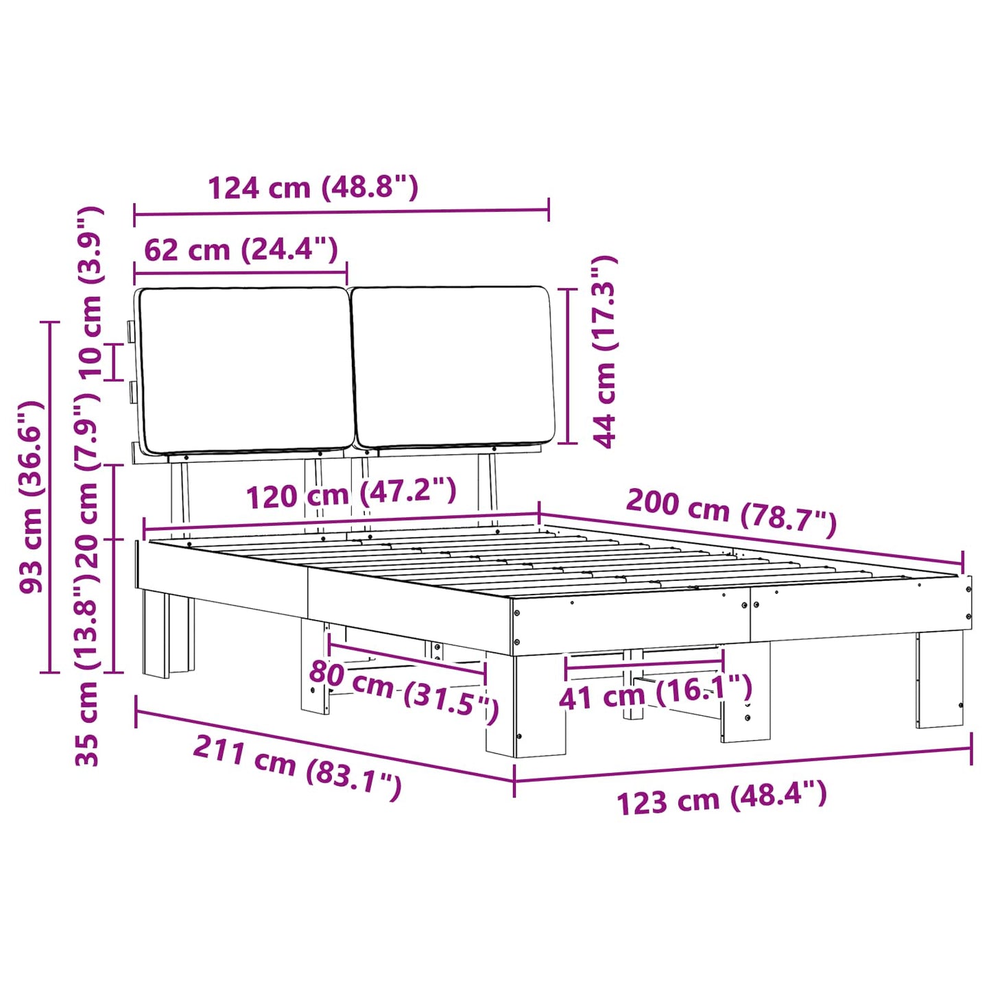 vidaXL Bettgestell mit gepolstertem Kopfteil Hellgrau 120 x 200 cm