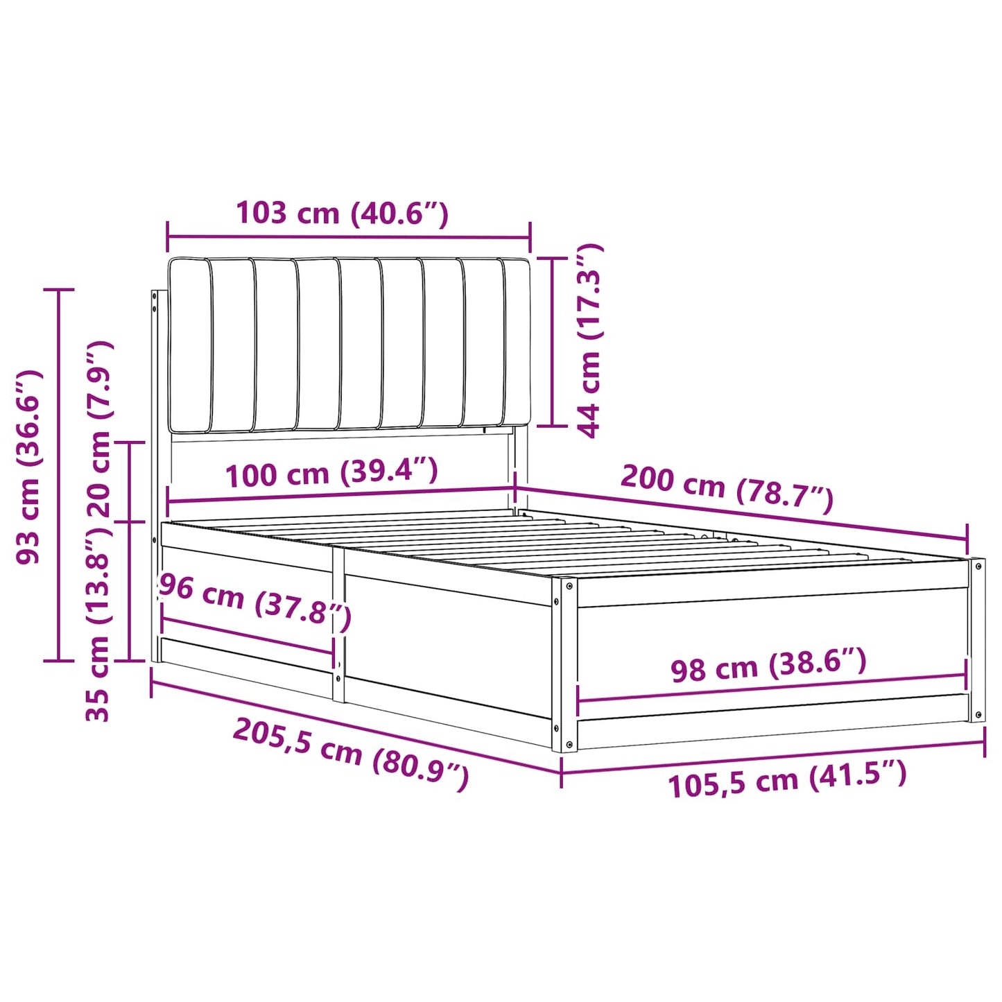 Bettgestell mit gepolstertem Kopfteil Hellgrau 100 x 200 cm