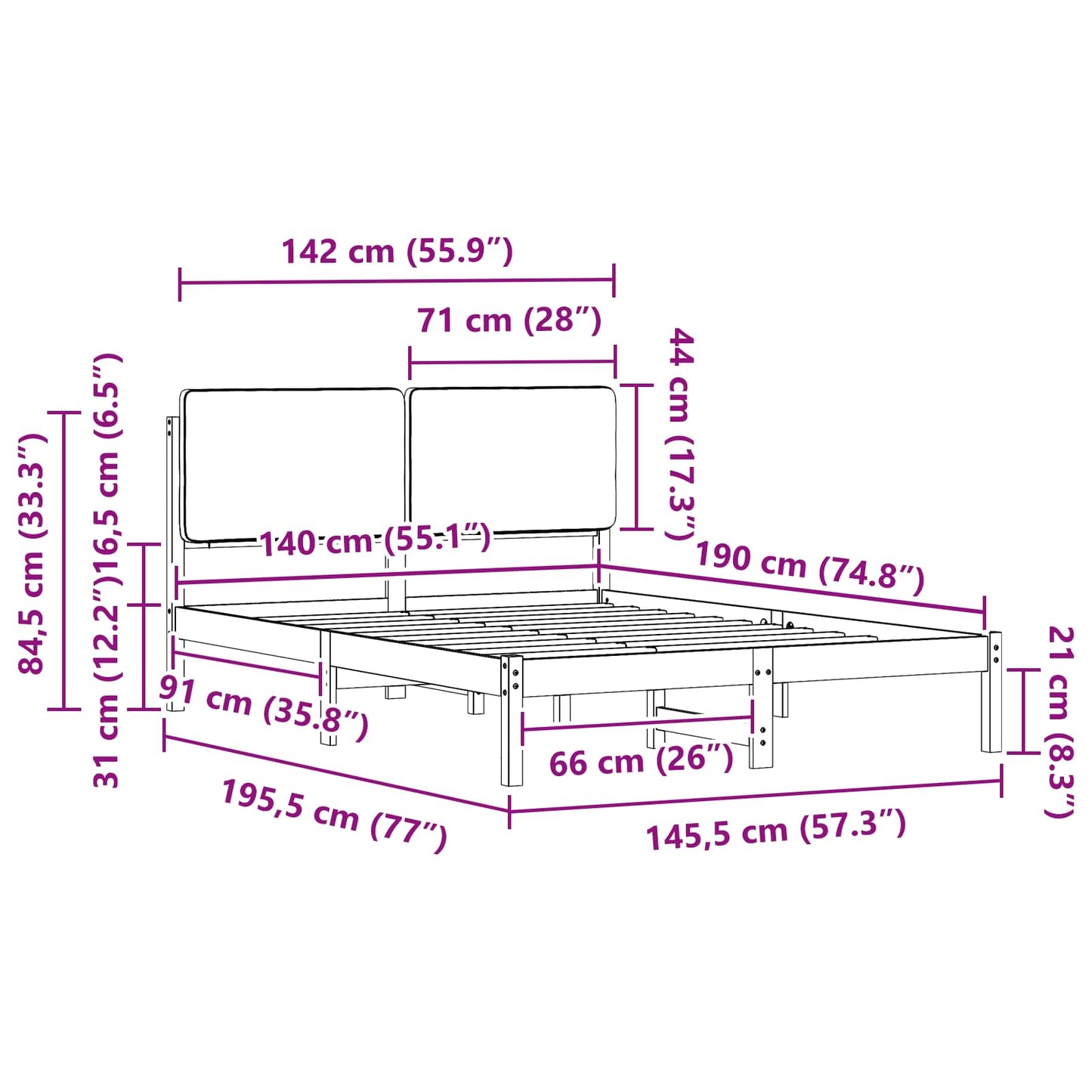 vidaXL Bettgestell mit gepolstertem Kopfteil Hellgrau 140 x 190 cm