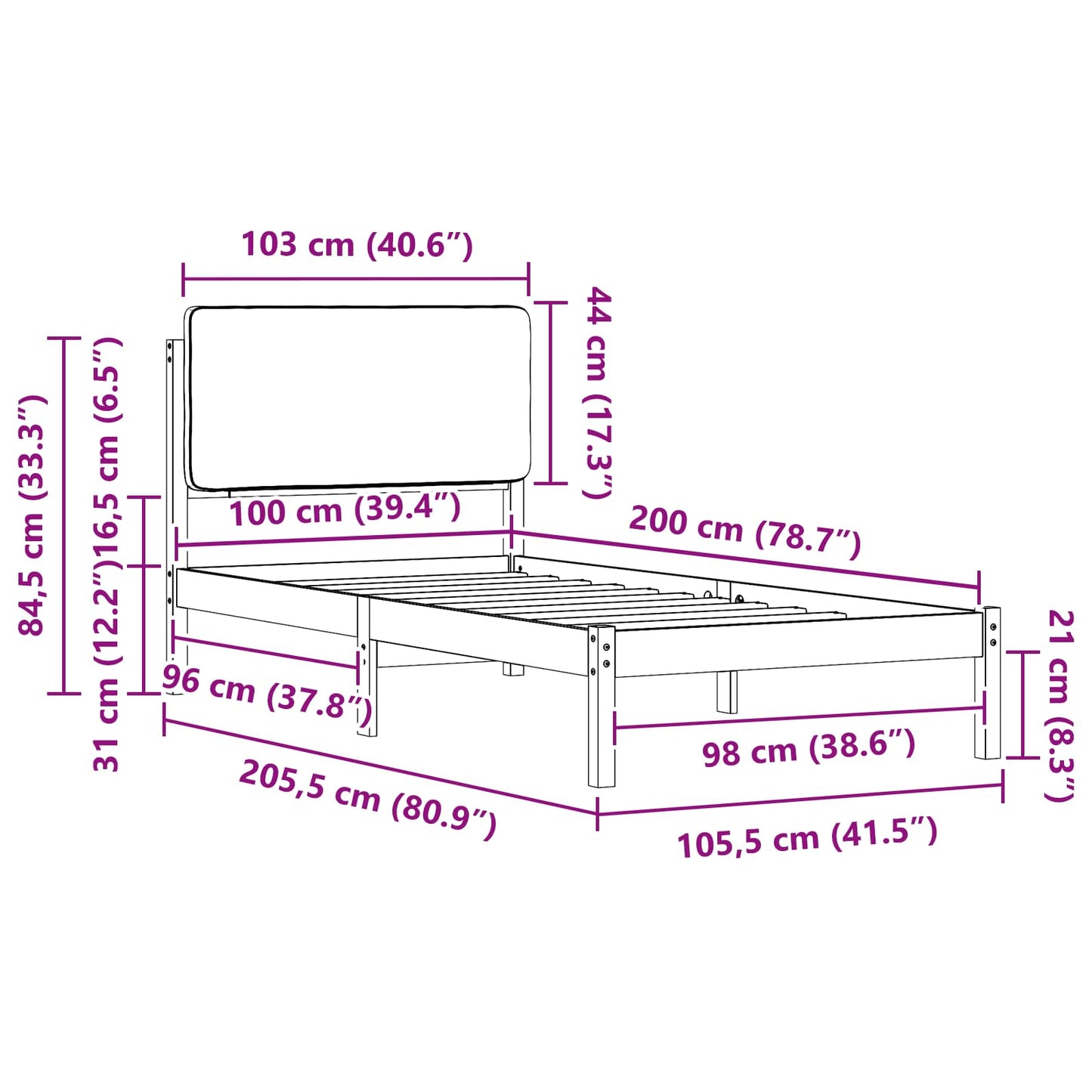 Bettgestell mit gepolstertem Kopfteil Taupe 100 x 200 cm