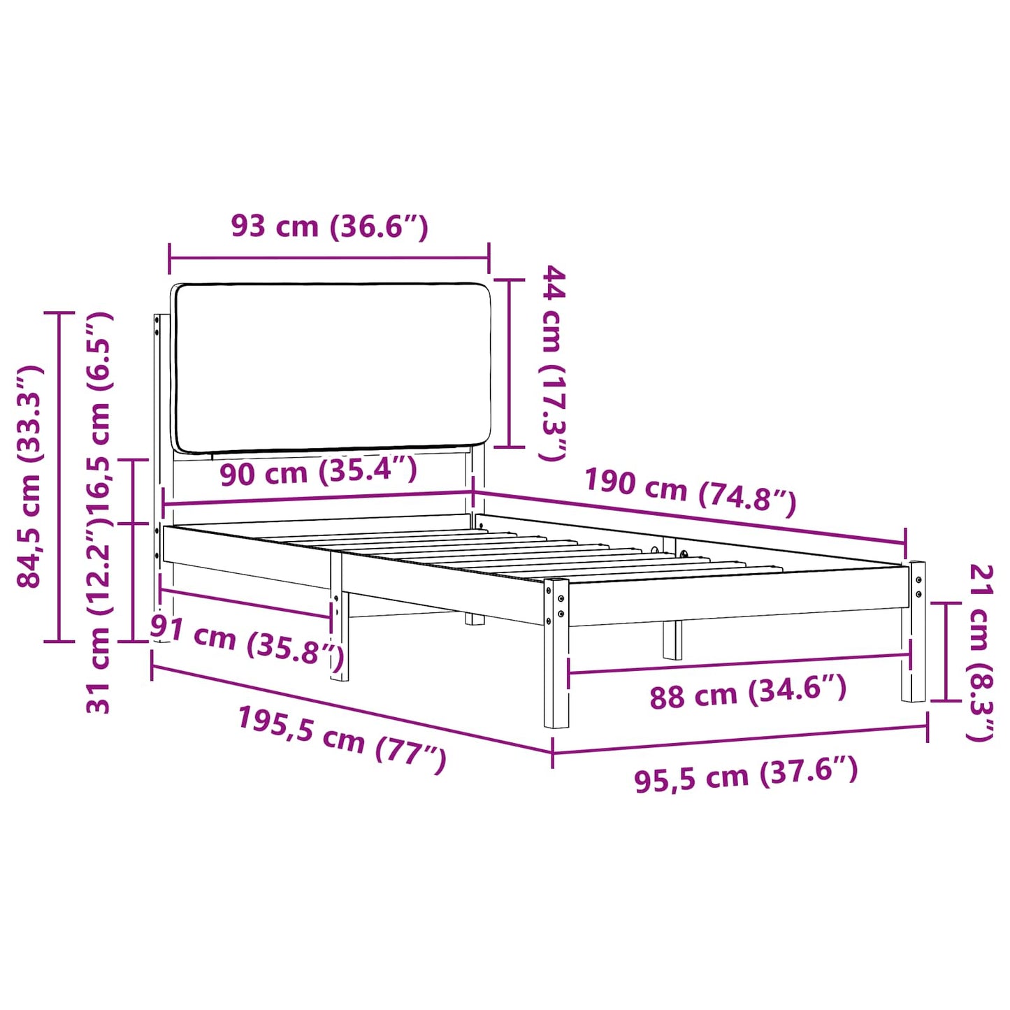Bettgestell mit gepolstertem Kopfteil Taupe 90 x 190 cm