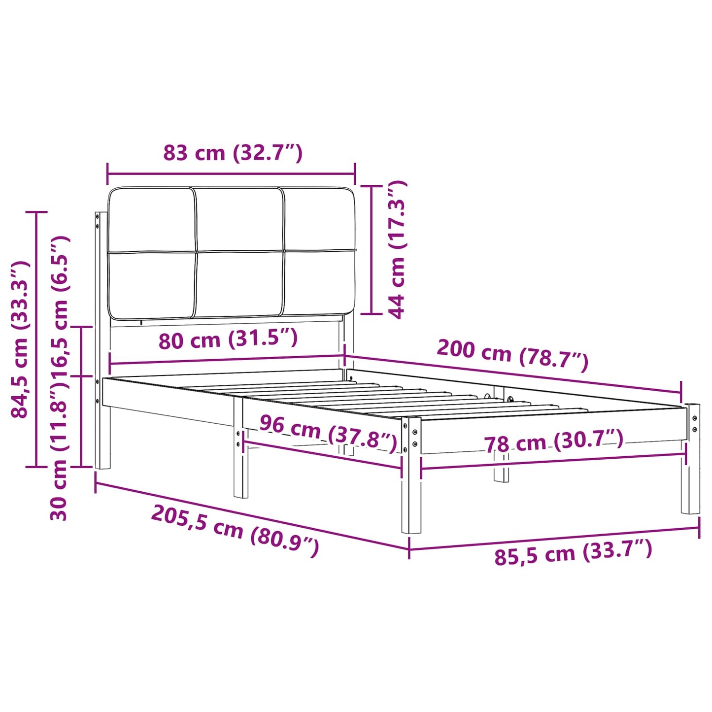 vidaXL Cadre de lit avec tête de lit rembourrée Gris clair 80 x 200 cm
