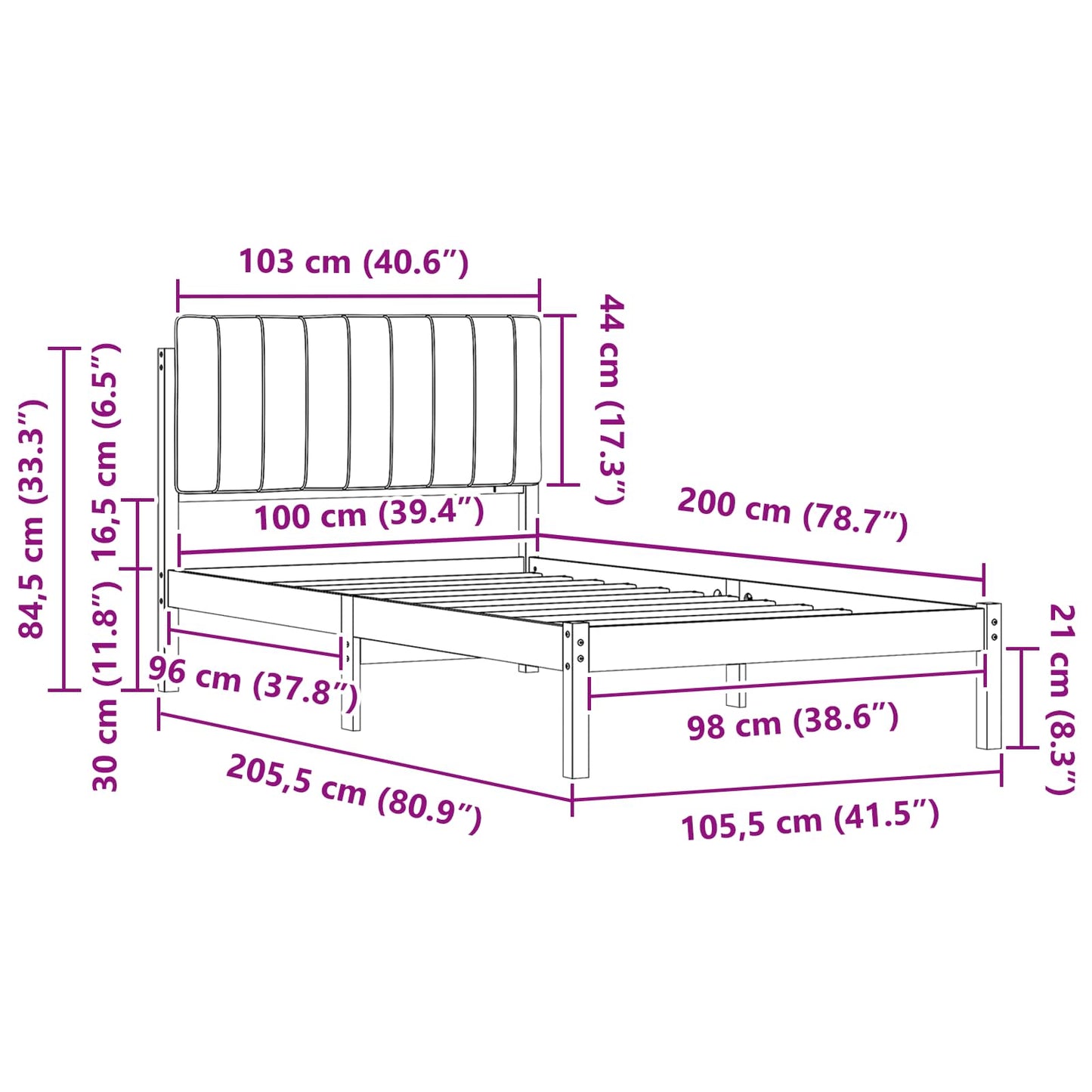 Bettgestell mit gepolstertem Kopfteil Hellgrau 100 x 200 cm