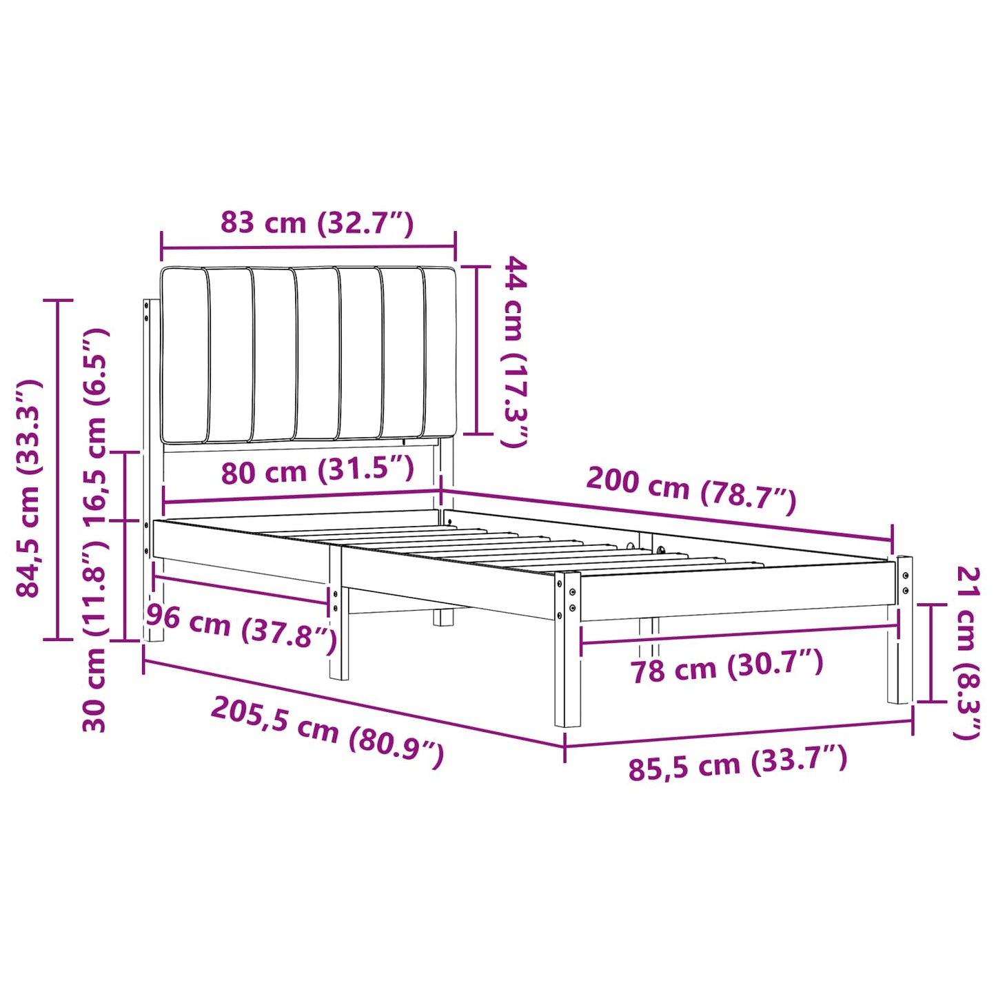 Bettgestell mit gepolstertem Kopfteil Hellgrau 80 x 200 cm