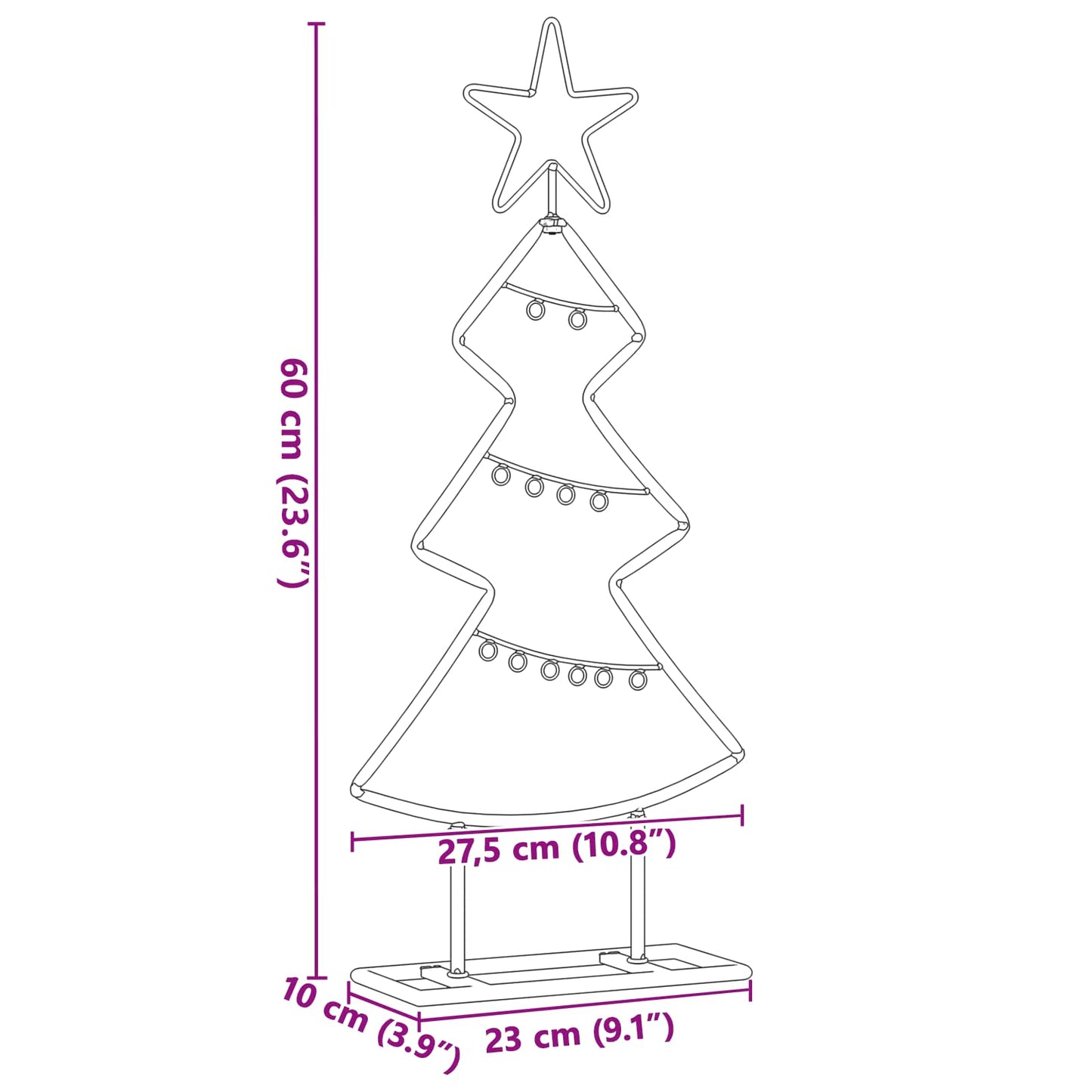 Metall Weihnachtsbaum mit Ständer Schwarz 60 cm Stahl