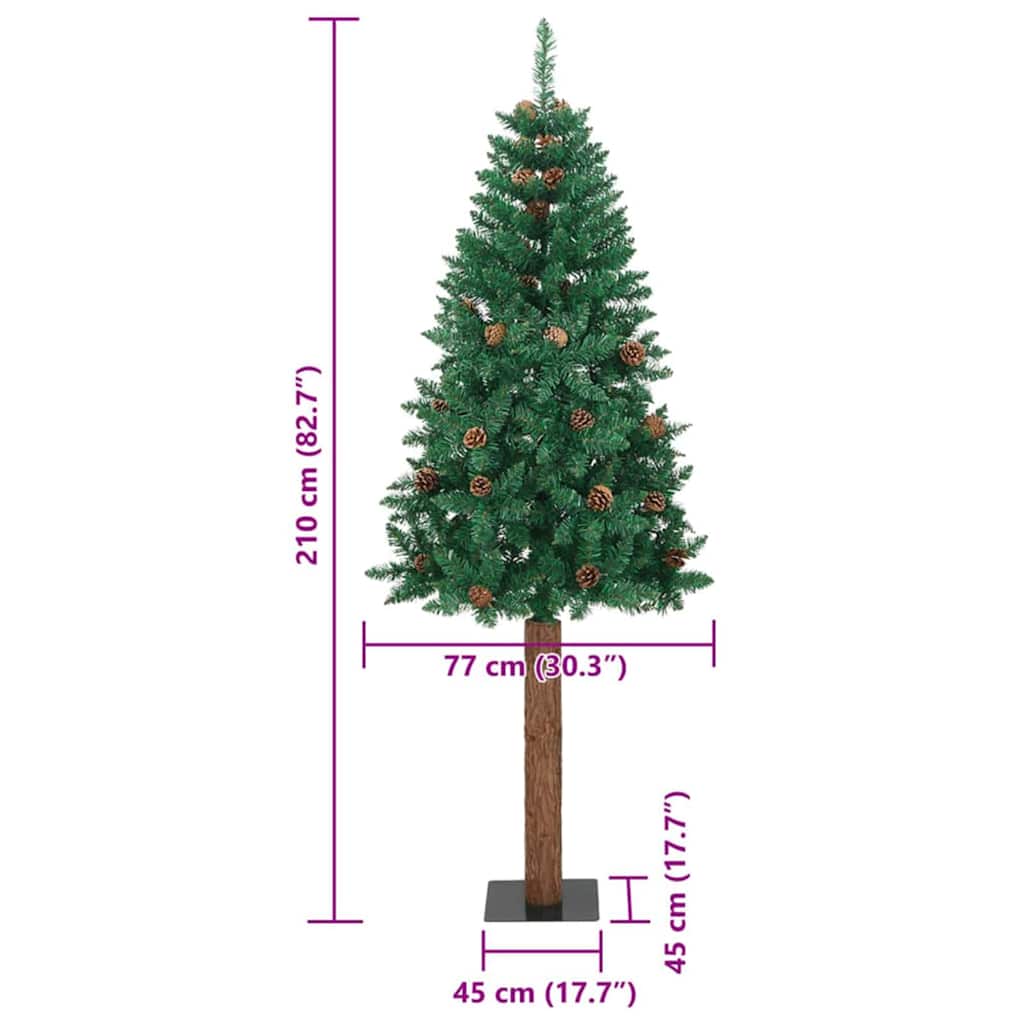 Schlanker Weihnachtsbaum mit 300 LEDs mit Ständer Grün 210 cm