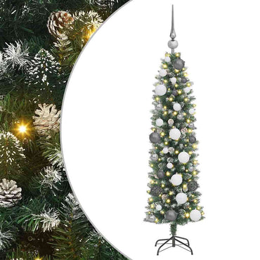 vidaXL Künstlicher schlanker Weihnachtsbaum Grün und Weiß 120 cm