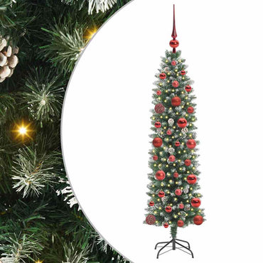 vidaXL Künstlicher schlanker Weihnachtsbaum Grün und Weiß 120 cm