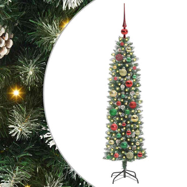vidaXL Künstlicher schlanker Weihnachtsbaum Grün und Weiß 120 cm