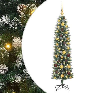 vidaXL Künstlicher schlanker Weihnachtsbaum Grün und Weiß 150 cm