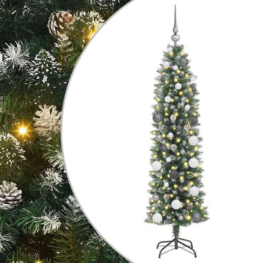 vidaXL Künstlicher schlanker Weihnachtsbaum Grün und Weiß 150 cm