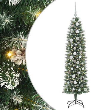 vidaXL Künstlicher schlanker Weihnachtsbaum Grün und Weiß 150 cm