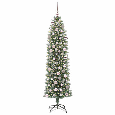 vidaXL Sapin de Noël artificiel élancé Vert et blanc 180 cm