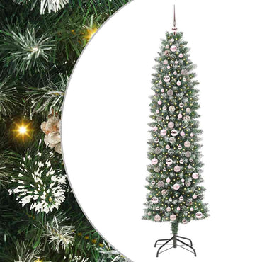vidaXL Künstlicher schlanker Weihnachtsbaum Grün und Weiß 210 cm