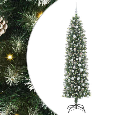 vidaXL Künstlicher schlanker Weihnachtsbaum Grün und Weiß 210 cm