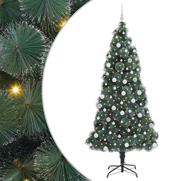vidaXL Künstlicher vorbeleuchteter Weihnachtsbaum mit Kugelset 210 cm