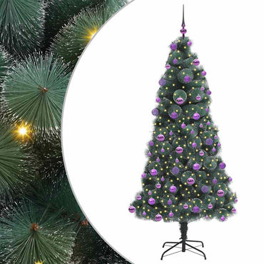 vidaXL Künstlicher vorbeleuchteter Weihnachtsbaum mit Kugelset 210 cm