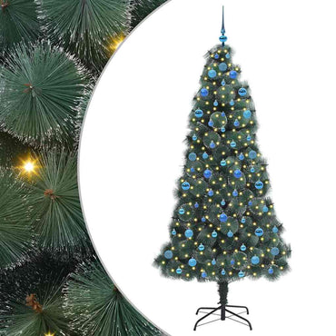 vidaXL Künstlicher vorbeleuchteter Weihnachtsbaum mit Kugelset 210 cm