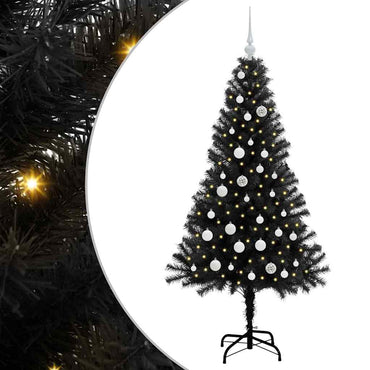 vidaXL Sapin de Noël avec 150 LED et support Noir 150 cm PVC